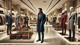 male customer in retail store alone without customer service