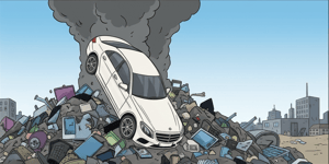 Mercedes in trash pile