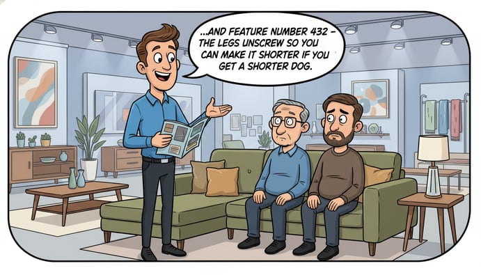 Furniture salesperson giving too many features