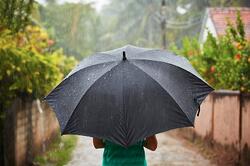 walking under an umbrella in the rain