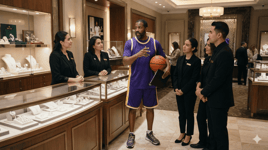 Basketball coach in high end jewelry store