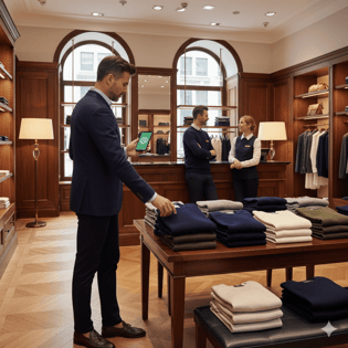man in men's store using chatgpt