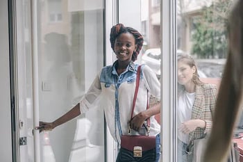 Customers entering retail store