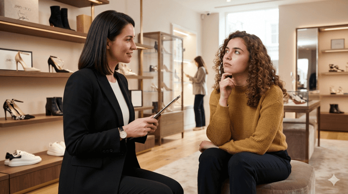 manager interviewing a candidate at a shoe store
