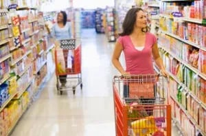 Shoppers in grocery aisle