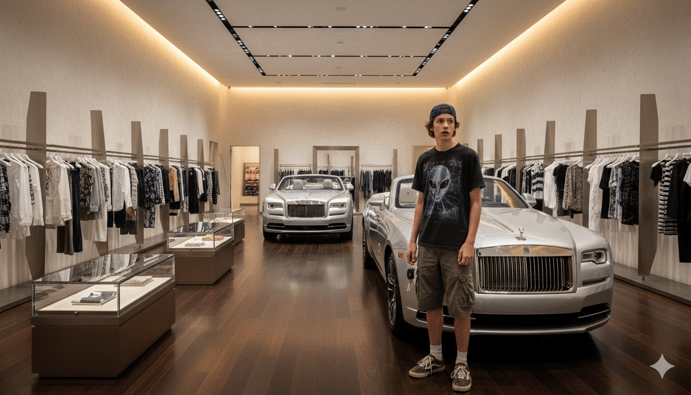 Rolls royce cars inside luxury clothing store