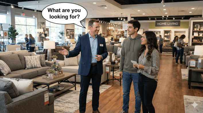 Furniture salesman helping young couple