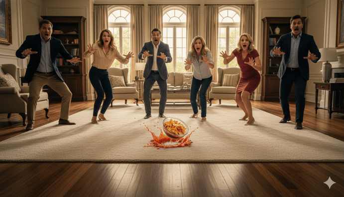 spilling salsa on white rug