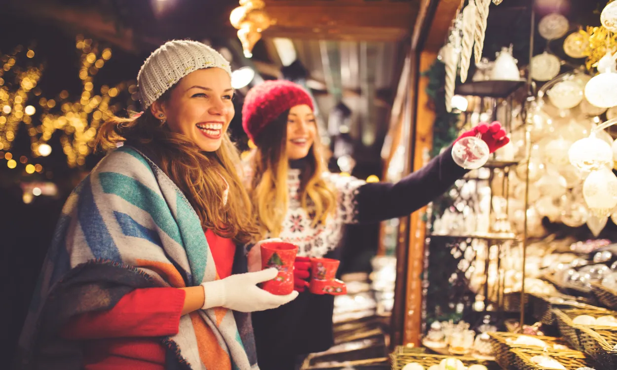 Smiling holiday shoppers