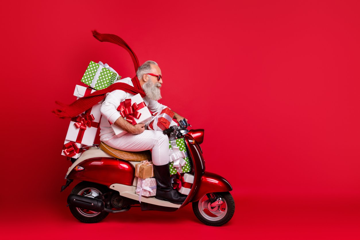 Man Christmas shopping like a hero