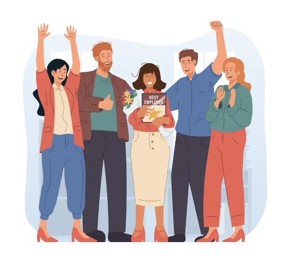 Sales team celebrating new employee success